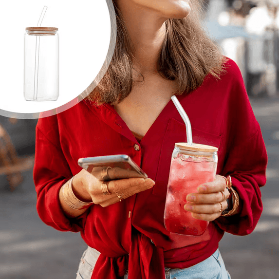 Bamboo Lid Glass Can Cup