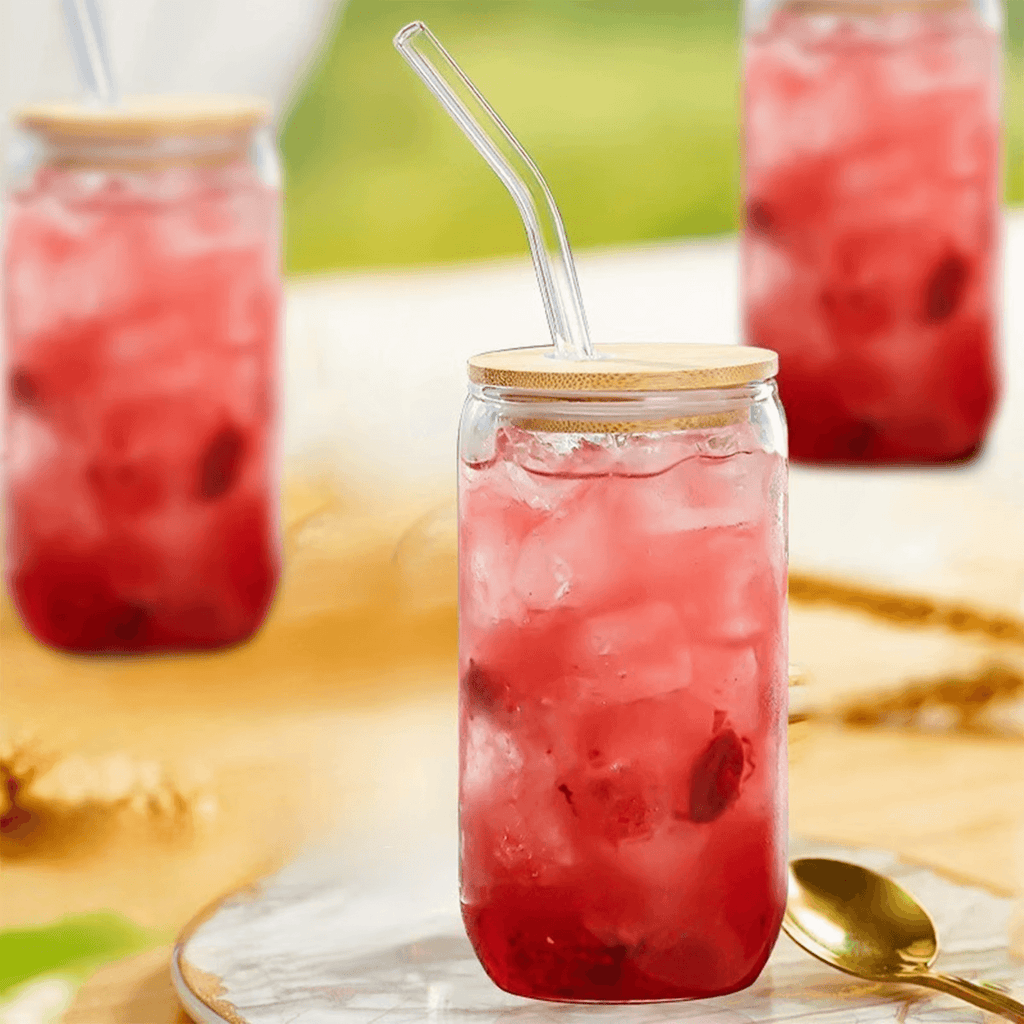 Bamboo Lid Glass Can Cup