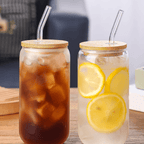 Bamboo Lid Glass Can Cup